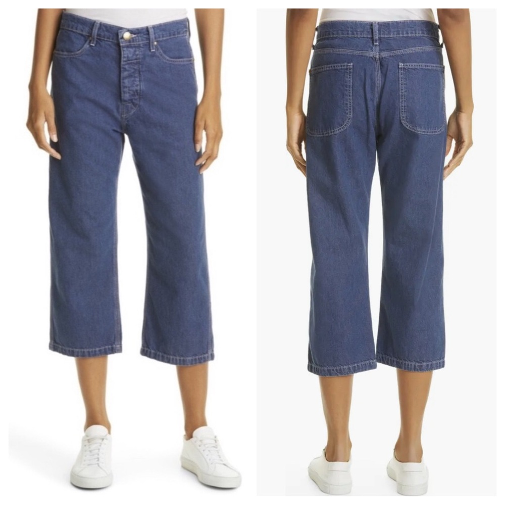 THE GREAT. Cropped Wide-Leg Jeans in Indigo Blue